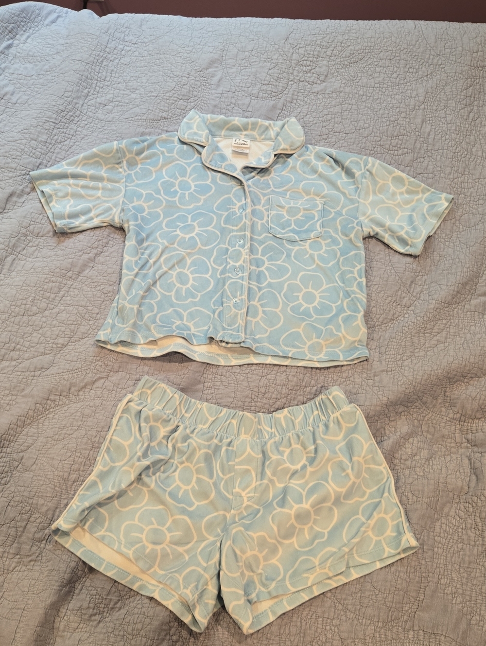 art class Girl's Large Light Blue Floral Short Sleeve Pajama Set